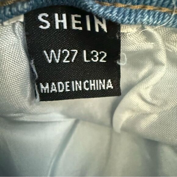 SHEIN High Rise Blue Distressed Jeans Sewn Cuffs - Picture 4 of 6